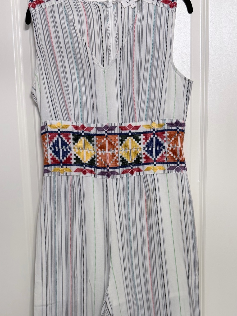 LAIA Boho Embroidered Wide Leg Jumpsuit Striped Sleeveless Size S